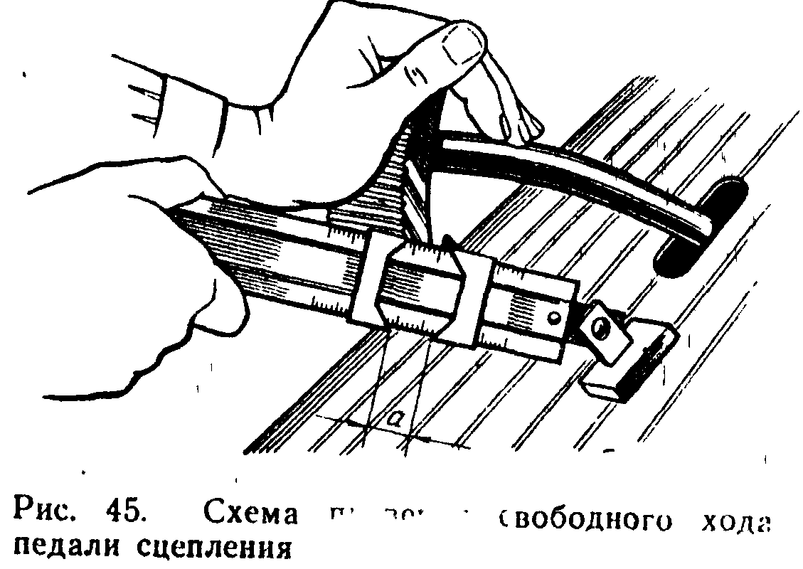 Ход педали сцепления. Свободный ход педали сцепления ЗИЛ 431410. Свободный ход педали тормоза ЗИЛ 131. Схема проверки свободного хода педали сцепления. Регулировка свободного хода педали сцепления ЗИЛ 131.