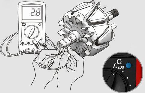 Проверить якорь генератора мультиметром