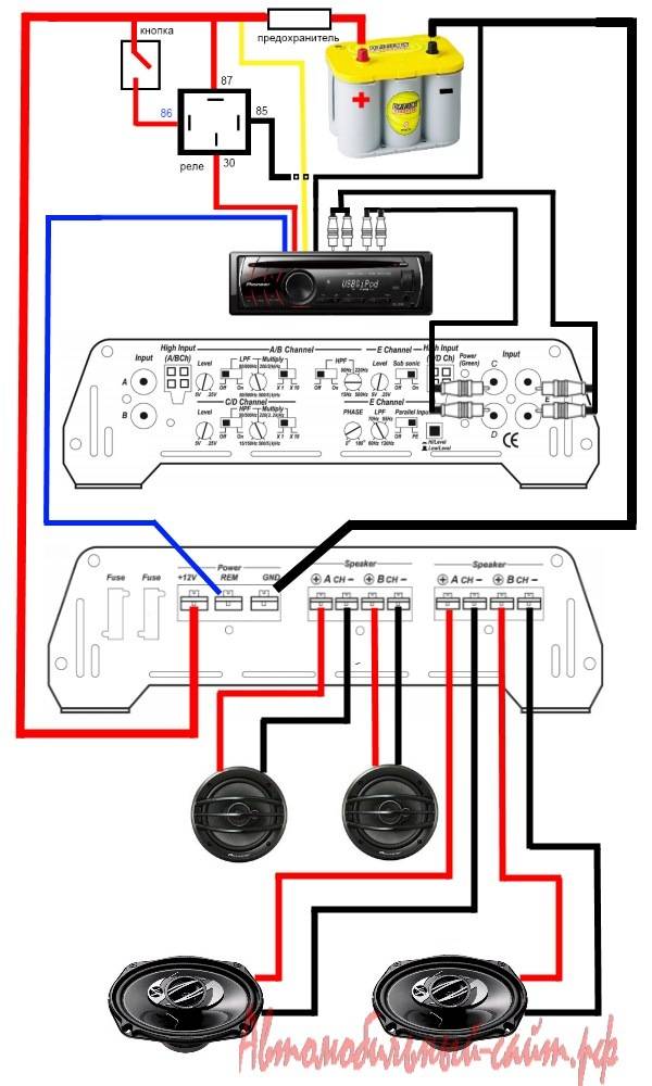 Схема подключения автоусилителя