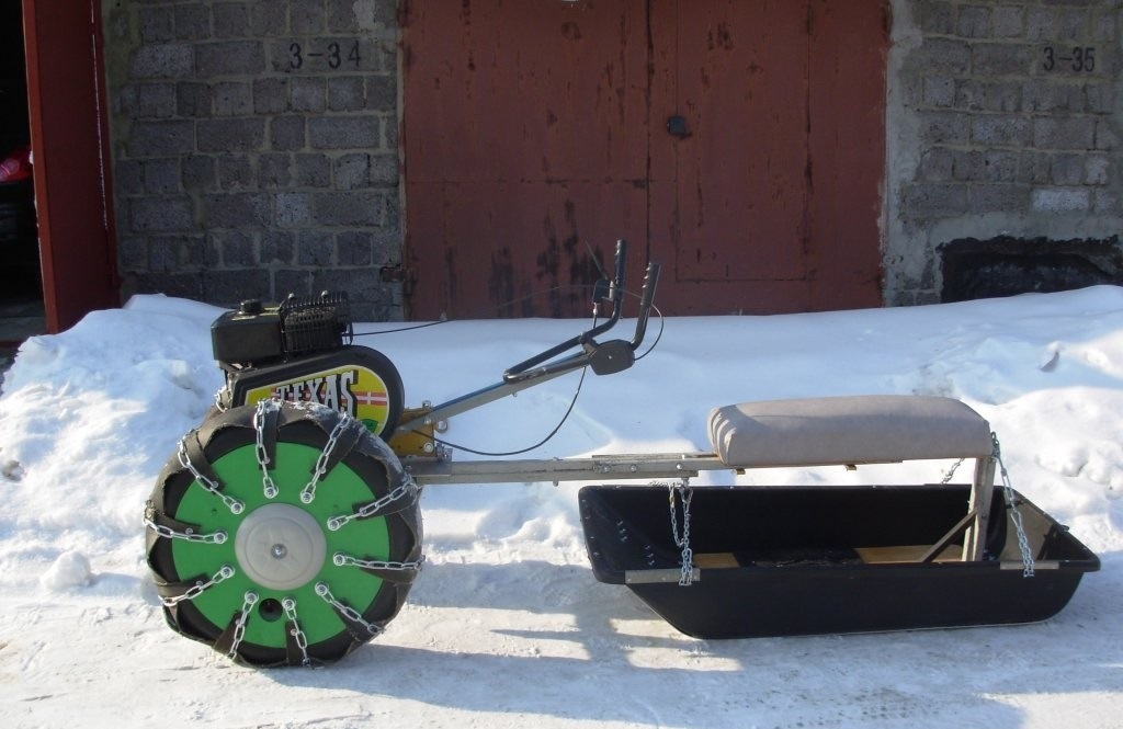Как сделать самодельный снегоход из бензопилы и мотоблока