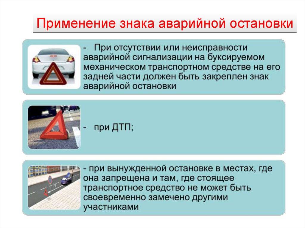 Применение аварийной сигнализации и знака аварийной остановки
